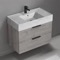 Grey Oak Bathroom Vanity With Marble Design Sink, Wall Mounted, Modern, 32